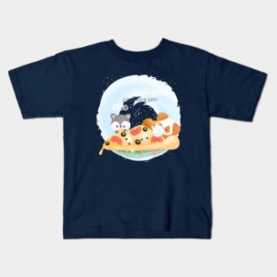Puppies eat happy pizza bed Kids T-Shirt